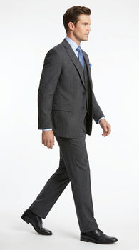 Men’s Charcoal Gray Pinstripe 3 Piece Vested Suit with 2 or 3 Button Jacket, Formal Dress Suit
