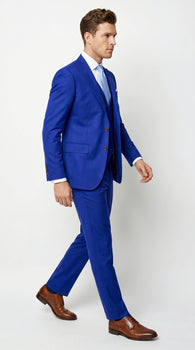 Men’s Electric Royal Blue Suit with Two Flap Front Pockets, Formal Wedding Prom Dress Suit