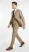 Men’s Camel Plaid Windowpane Vested Suit with 2 Button Jacket, Peak Lapel and Matching Pants