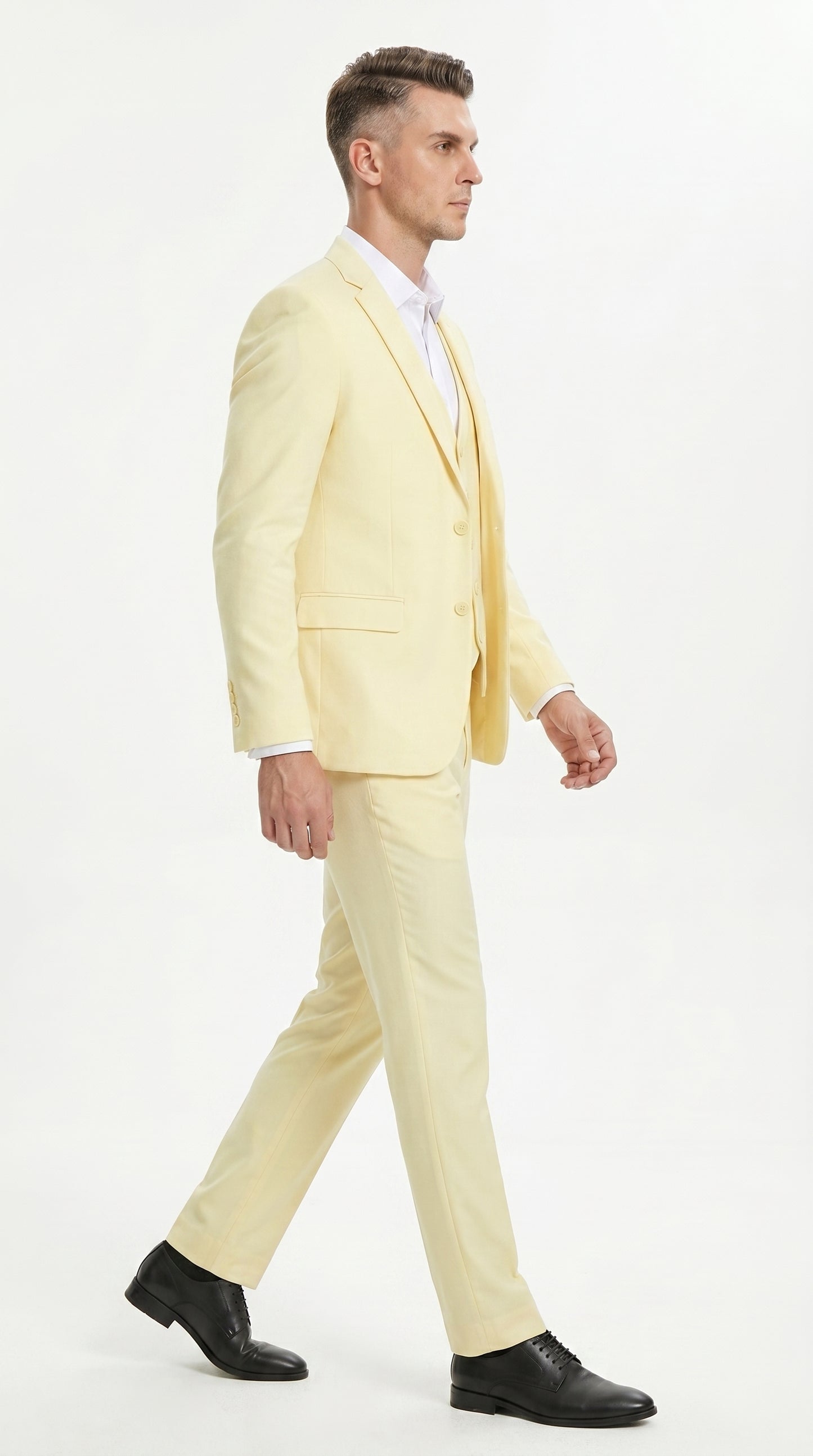 Men’s Yellow Seersucker Suit with Jacket, Vest and Pants, Summer Wedding Prom Dress Suit Modern Fit