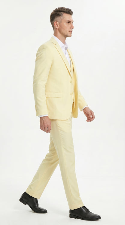 Men’s Yellow Seersucker Suit with Jacket, Vest and Pants, Summer Wedding Prom Dress Suit Modern Fit