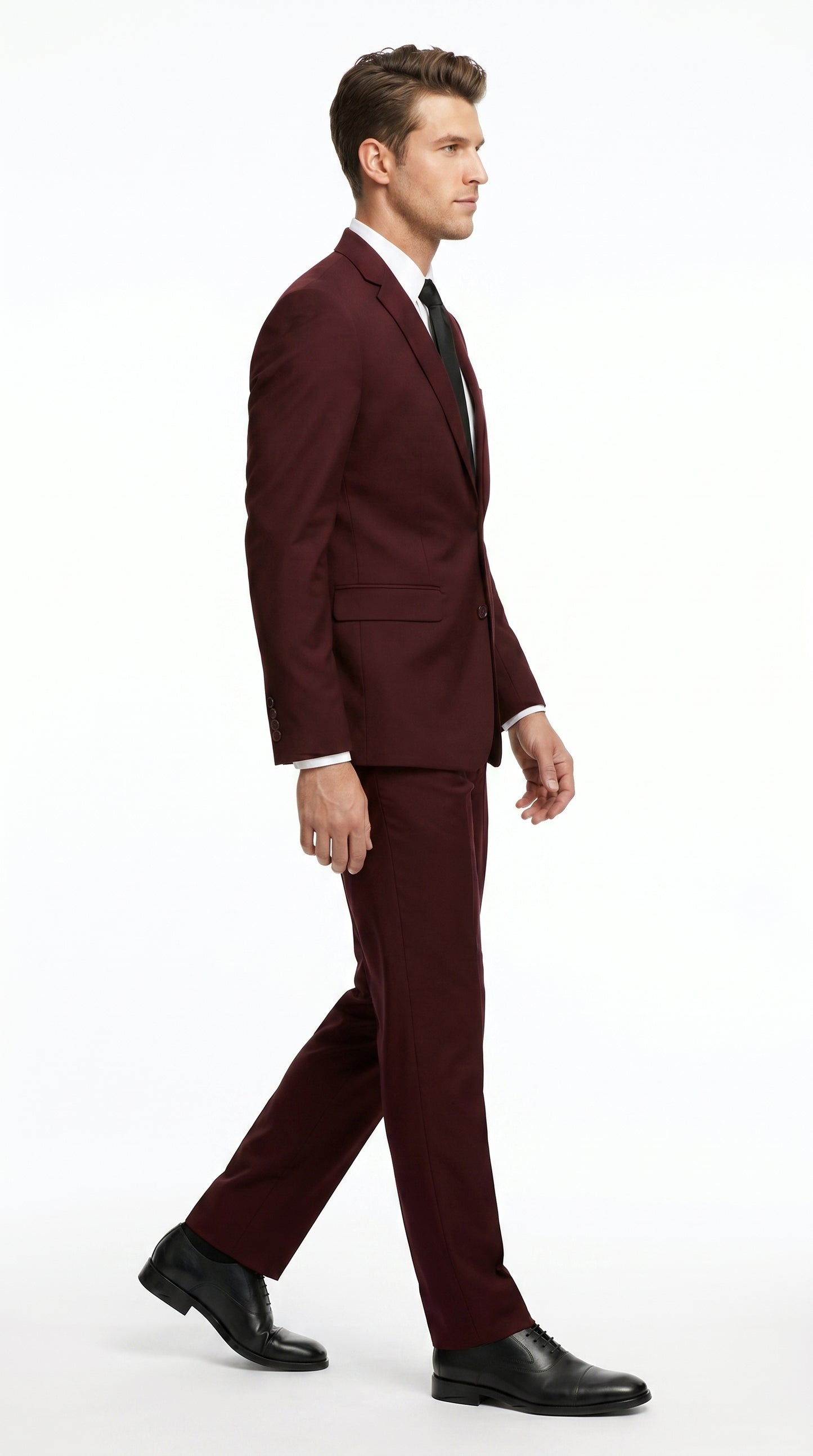 Men’s Burgundy Maroon Wine Suit with 2 Button Jacket and Matching Pants, Formal Wedding Dress Suit