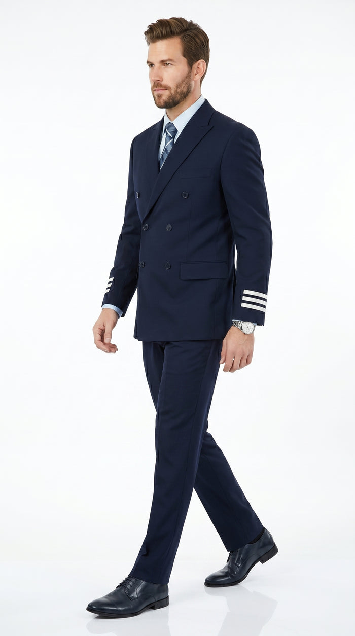 Men’s Dark Navy Blue Double Breasted 6 Button Suit, Classic Formal Wedding Business Suit