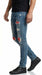 Men’s PX Indigo Denim Jeans with Quilted Red Patches, Distressed Slim Fit Fashion Jeans