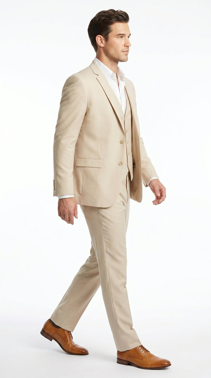 Men’s Champagne Wedding Suit with Vest, Summer Formal Groom and Beach Wedding Suit