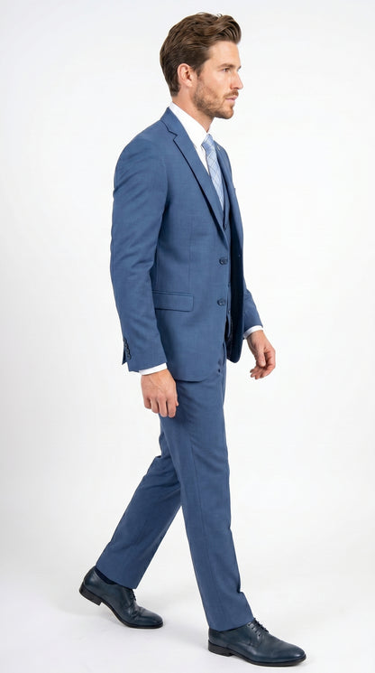 Men’s Stacy Adams Indigo Blue 3 Piece Suit with Vest, Modern Fit Formal Dress Suit