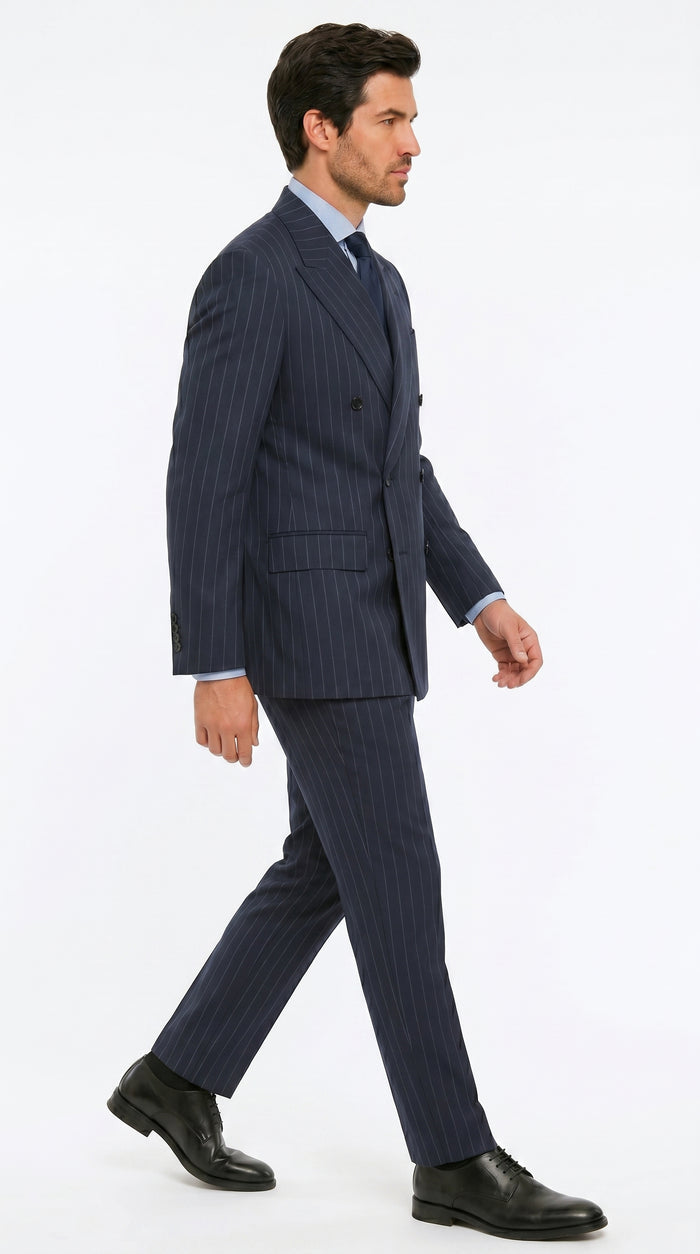 Men’s Kingsman Harrys Blue Pinstripe Double Breasted Suit, Formal Business Dress Suit