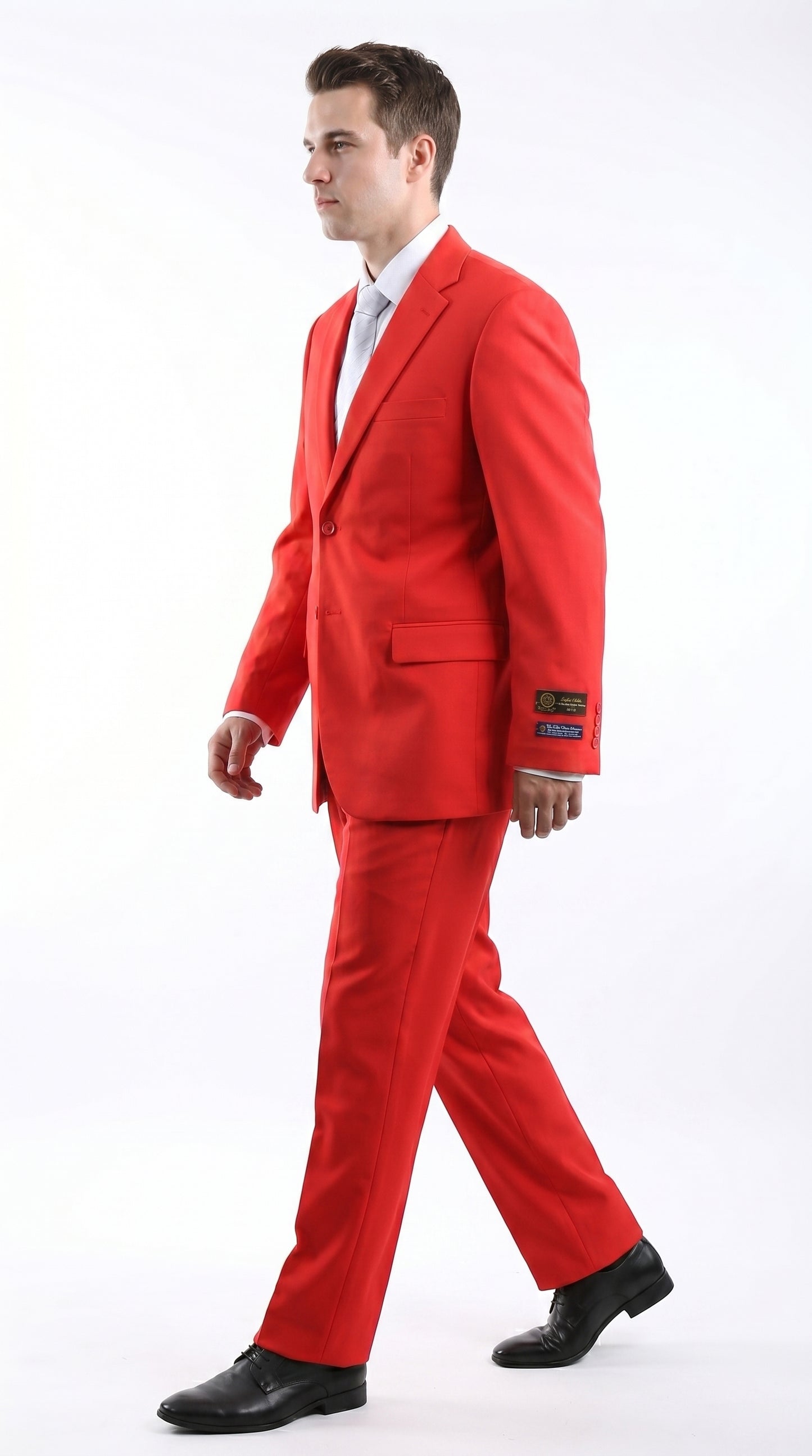 Men’s Red Bolzano 2 Button Suit with Pleated Pants, 100% Polyester Formal Dress Suit
