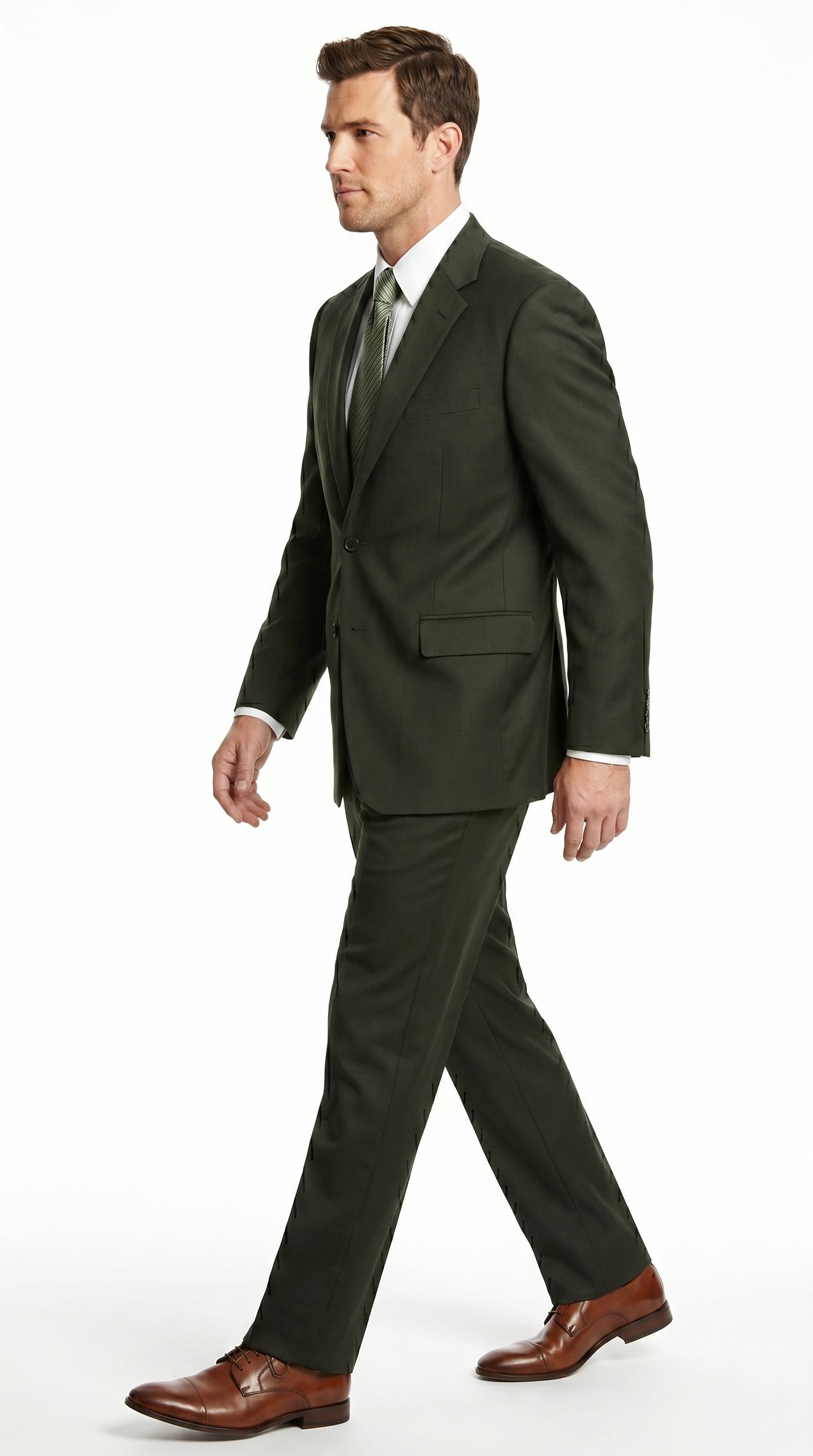 Men’s Dark Olive Green Suit, Classic Formal Dress Suit Clearance Sale