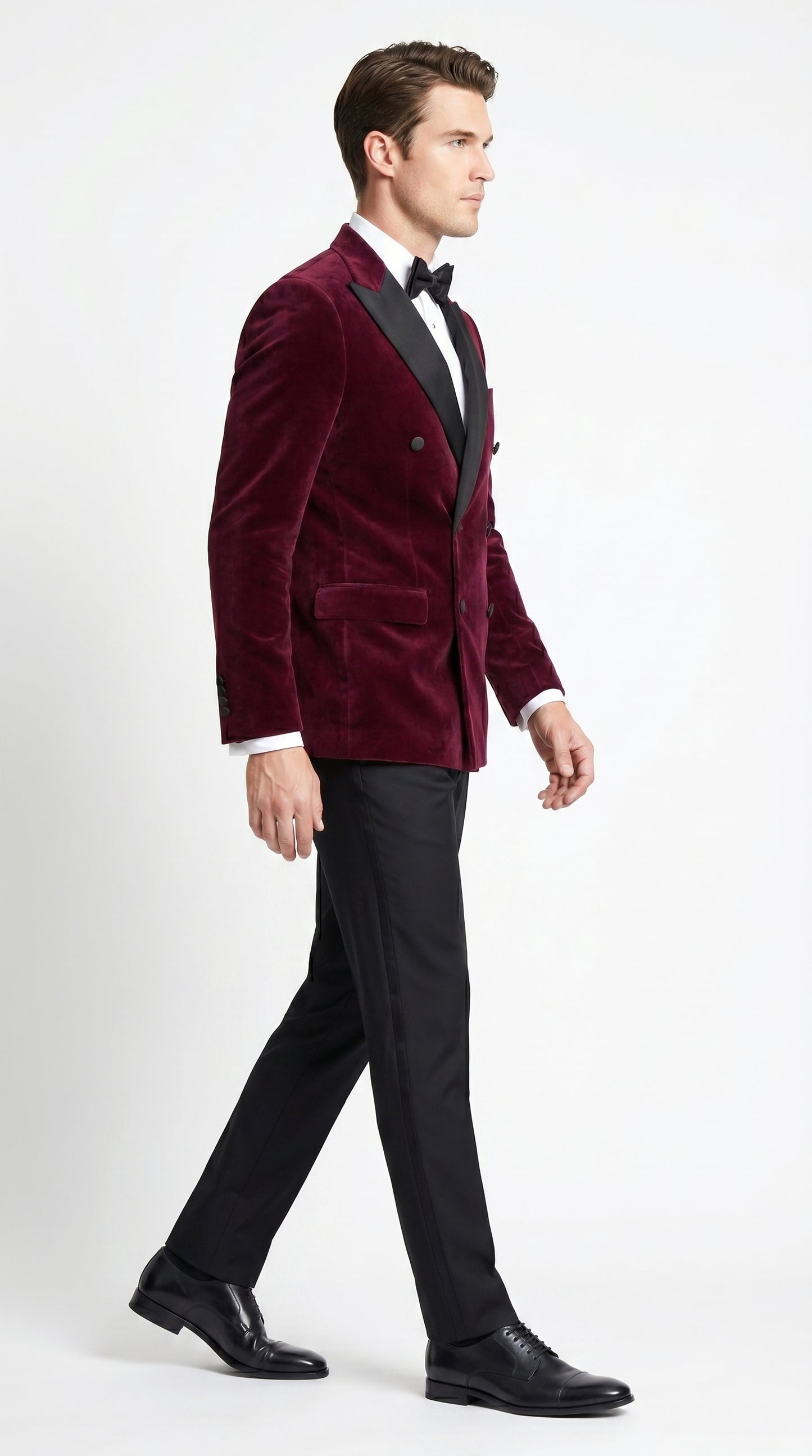 Men’s Burgundy Velvet Tuxedo, Slim Fit Double Breasted Formal Tuxedo Suit for Wedding, Prom and Groom Wear