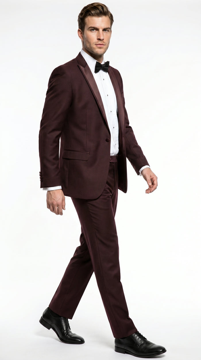 Men’s Brown Slim Fit 2 Piece Tuxedo with Satin Peak Lapel, Formal Wedding Prom Suit