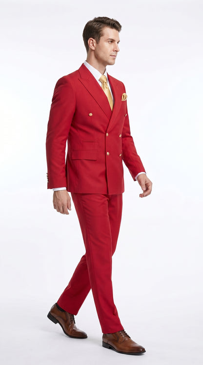 Rossi Man Milano RM1191 Men’s Red Double Breasted Suit with Gold Buttons, Formal Wedding Prom Suit Modern Fit