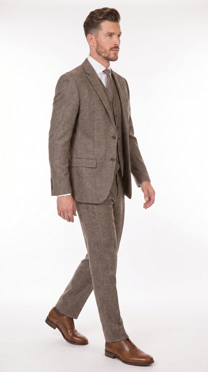 Men’s Vintage Brown Tweed Herringbone 1920s Suit, Classic Gatsby Style Dress Suit