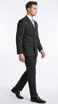 Men’s Black Double Breasted Bold Pinstripe Suit – Gangster Style Formal Dress Suit