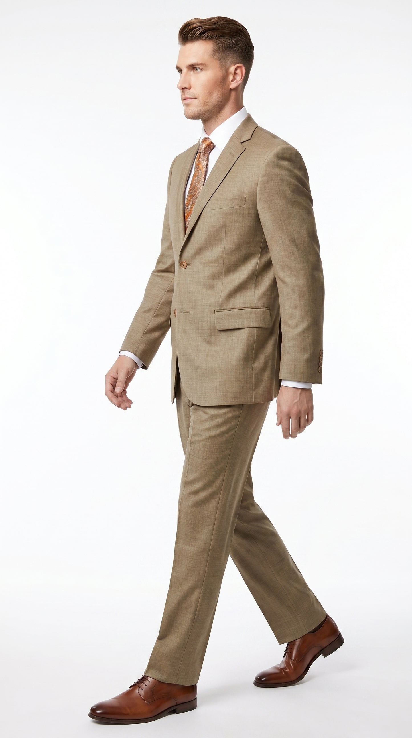 Men’s Champagne Gold Sharkskin Suit, Formal Wedding Church Business Dress Suit Set