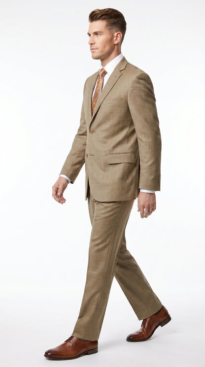 Men’s Champagne Gold Sharkskin Suit, Formal Wedding Church Business Dress Suit Set