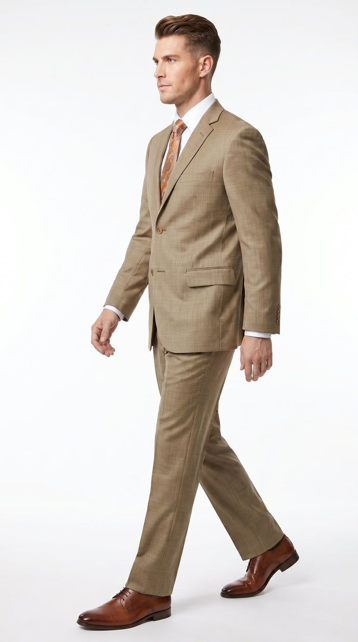 Men’s Champagne Gold Sharkskin Suit, Formal Wedding Church Business Dress Suit Set