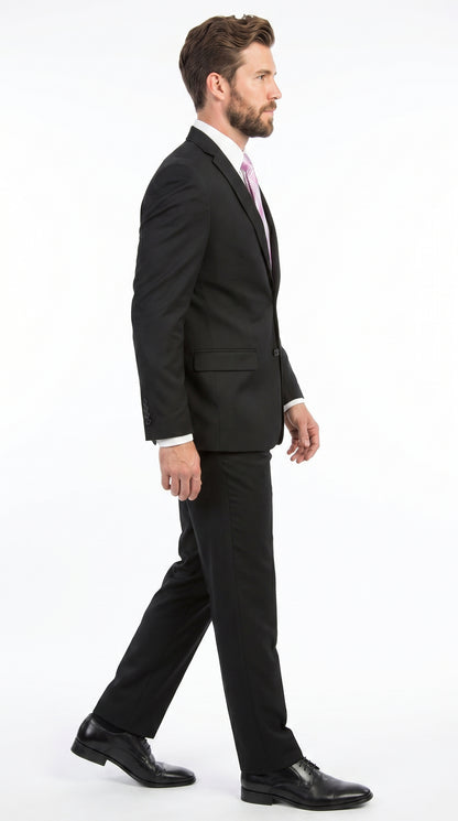 Men’s Black 2 Button Poplin Suit, Formal Wedding Business Church Dress Suit Set Modern Fit