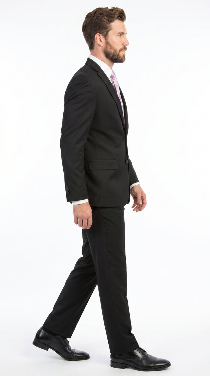 Men’s Black 2 Button Poplin Suit, Formal Wedding Business Church Dress Suit Set Modern Fit