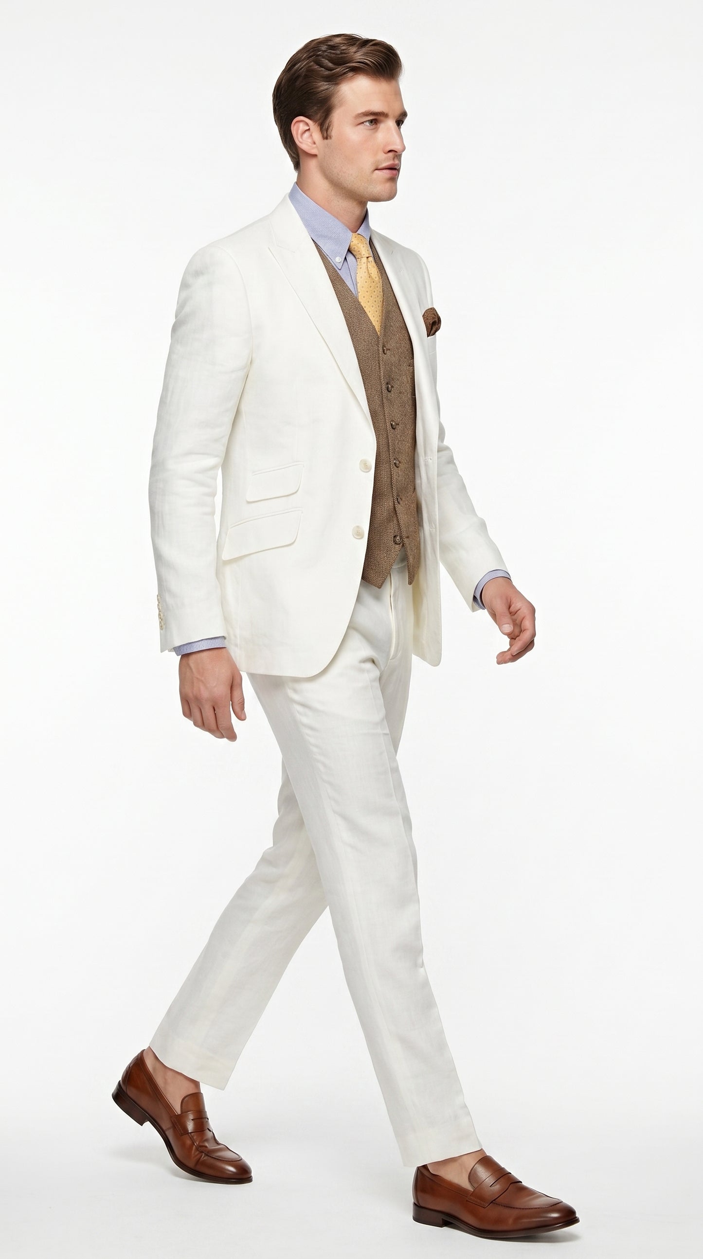 Men’s Off White Great Gatsby 3 Piece Suit, Vintage Wedding Prom Formal Vested Suit Set