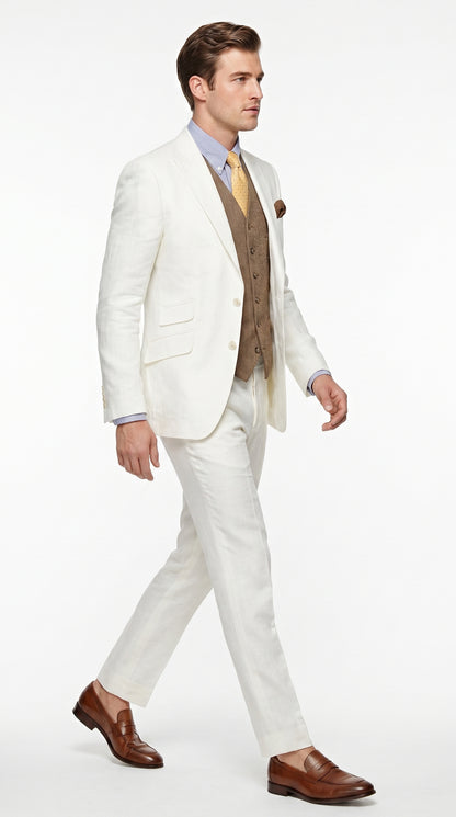 Men’s Off White Great Gatsby 3 Piece Suit, Vintage Wedding Prom Formal Vested Suit Set
