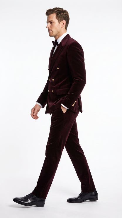 Men’s Rossi Man Zeus Dark Brown Velvet Double Breasted Tuxedo Suit, Formal Wedding Prom Dinner Suit Set