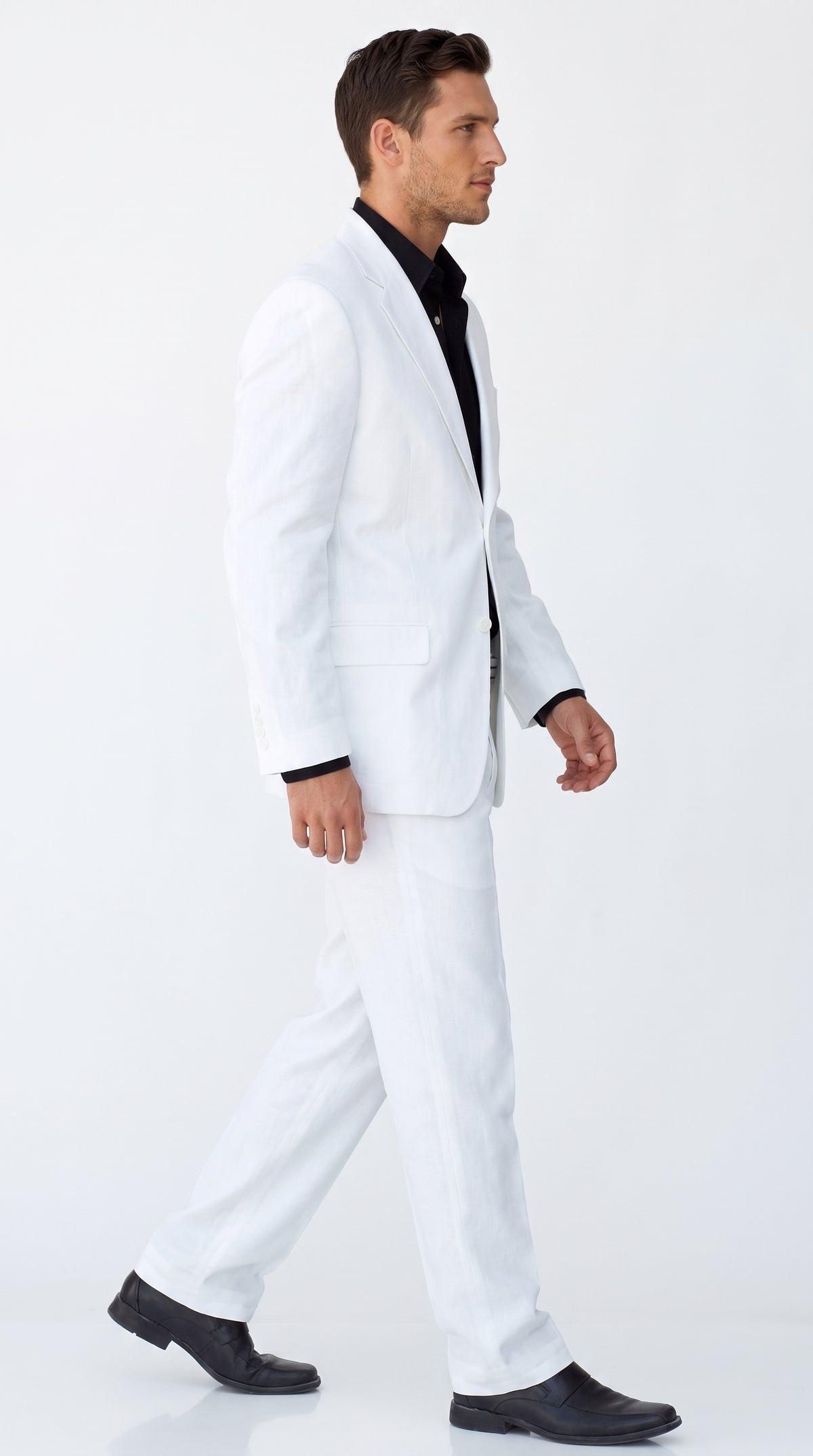 Men’s White 2-Button Suit – Classic Two-Piece Formal Suit with Black Shirt Look