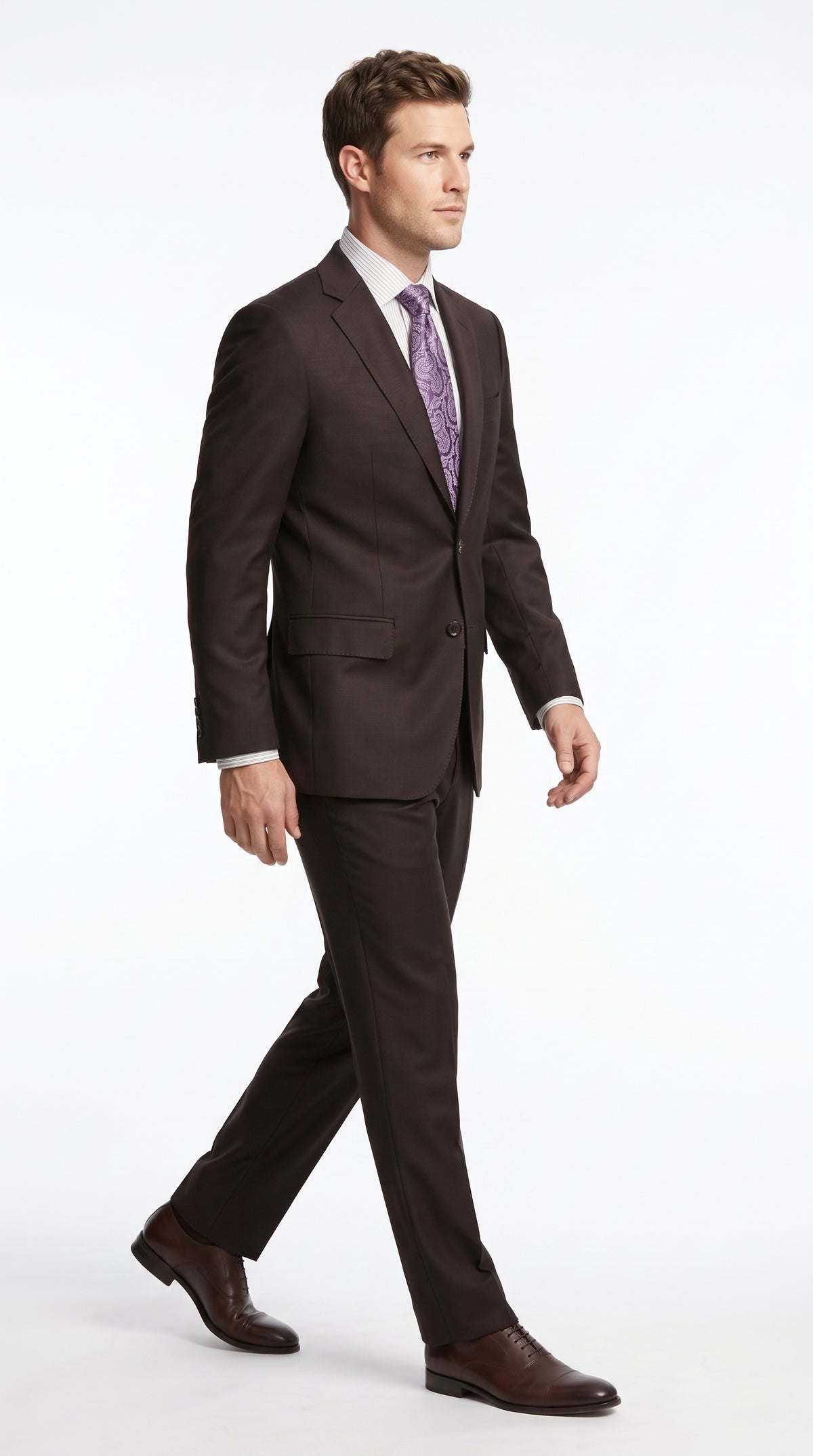 Men’s Brown Super 150s 2 Piece Suit, Classic 2 Button Formal Wedding Business Suit