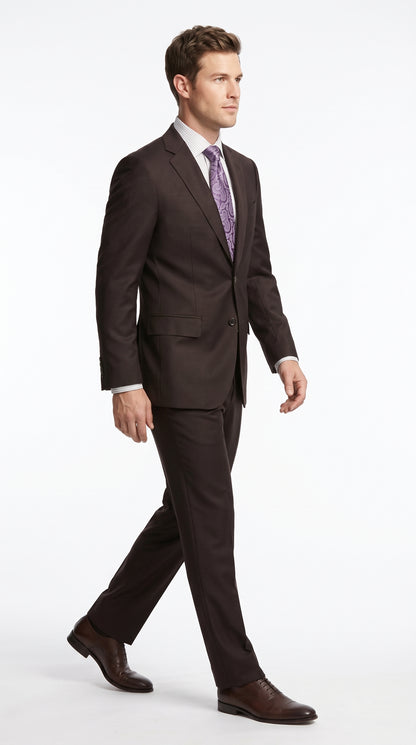 Men’s Brown Super 150s 2 Piece Suit, Classic 2 Button Formal Wedding Business Suit