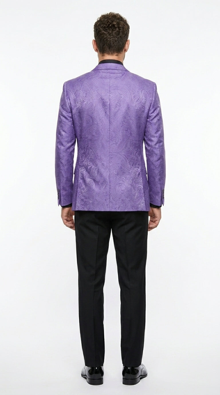 Men’s Purple Paisley Prom Tuxedo Suit, Wedding Floral Jacket with Matching Vest and Pants