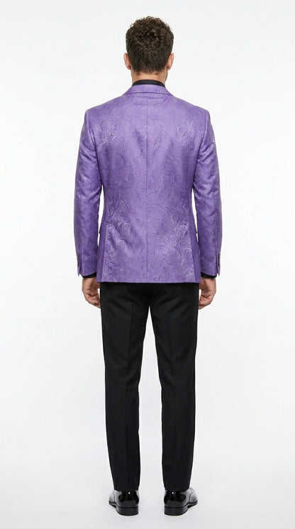 Men’s Purple Paisley Prom Tuxedo Suit, Wedding Floral Jacket with Matching Vest and Pants