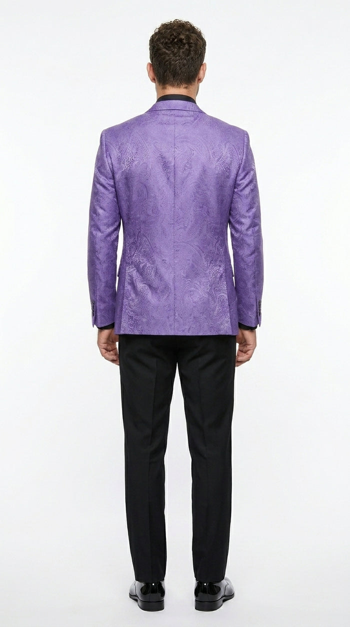 Men’s Purple Paisley Prom Tuxedo Suit, Wedding Floral Jacket with Matching Vest and Pants