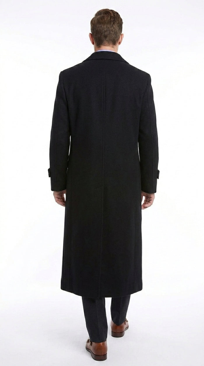Men’s Black Diamond Solid Black Wool Double Breasted Gabardine Trench Coat