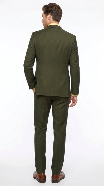 Men's Olive Green 3 Piece Suit – Classic Fit Vested Wedding, Business & Formal Suit with Flat Front Pants