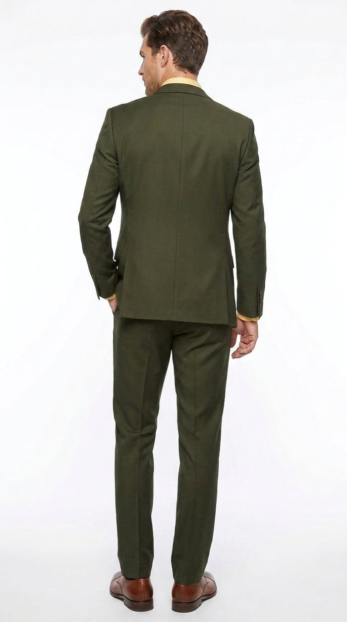Men's Olive Green 3 Piece Suit – Classic Fit Vested Wedding, Business & Formal Suit with Flat Front Pants