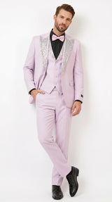 Gray and Pink Prom Tuxedo - Perfect Wedding Suit Vested rhinestone sequin Lapelled