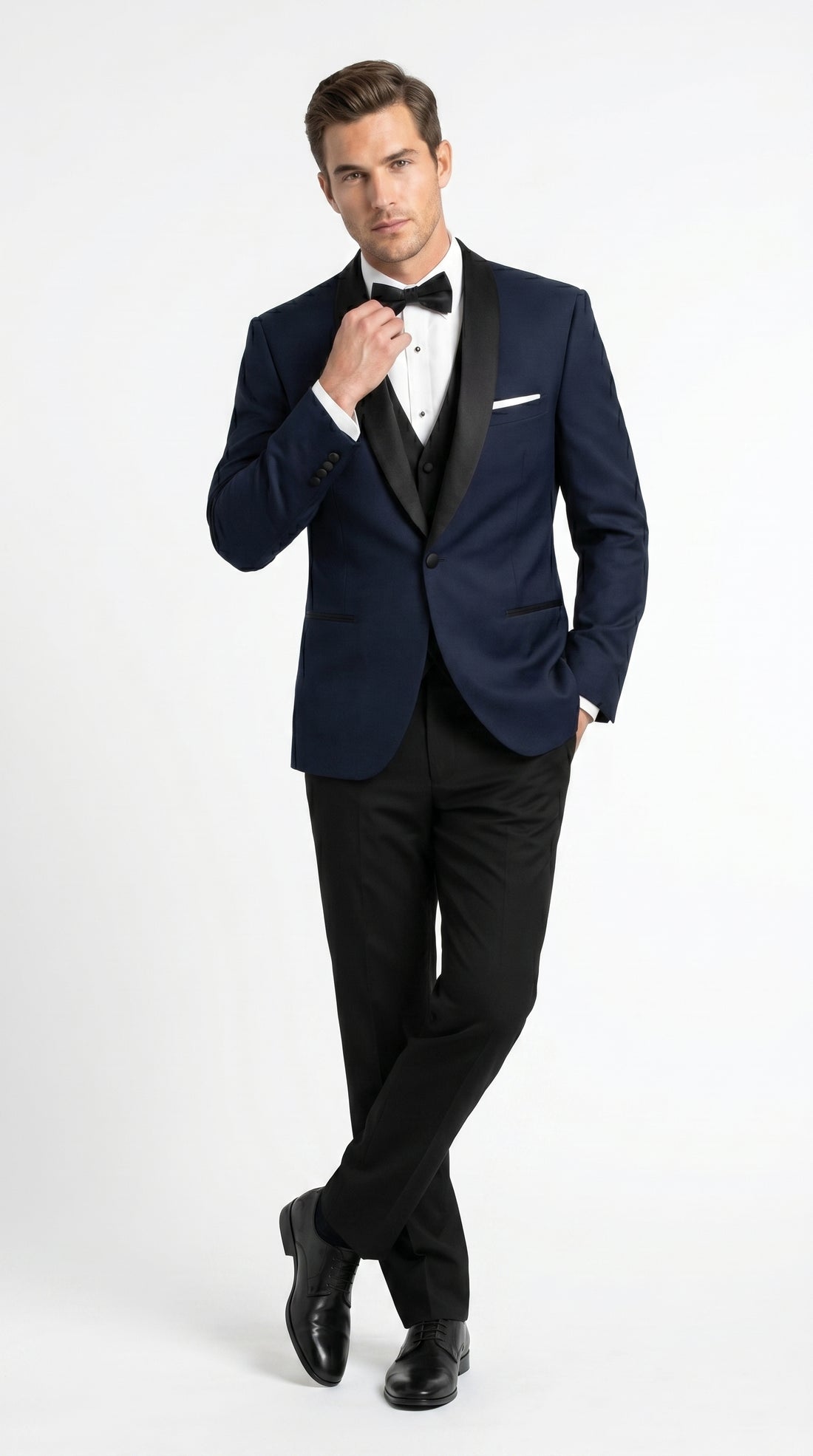 Suit Midnight Dark Navy Blue Suit For Men Tux With Black Lapel Suit Shawl Collar 1 Button Dinner Jacket Looking Midnight Blue / 42 Long