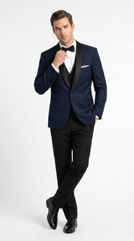 Suit Midnight Dark Navy Blue Suit For Men Tux With Black Lapel Suit Shawl Collar 1 Button Dinner Jacket Looking