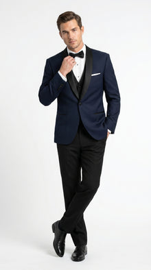 Suit Midnight Dark Navy Blue Suit For Men Tux With Black Lapel Suit Shawl Collar 1 Button Dinner Jacket Looking