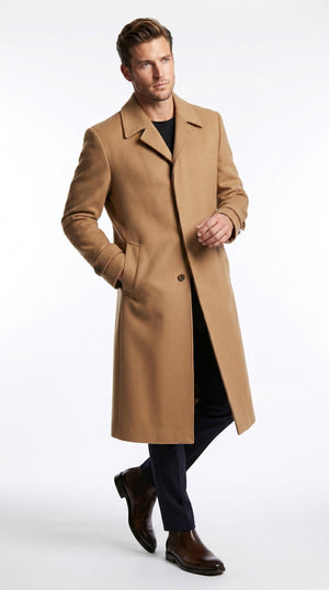 Men’s Toast Full Length 53 Inch Top Coat with Single Breasted Front, Microfiber Dress Overcoat