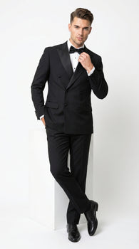 Men’s Black Double Breasted Tuxedo with Super 150s Style, Designer Formal Wedding Dinner Suit