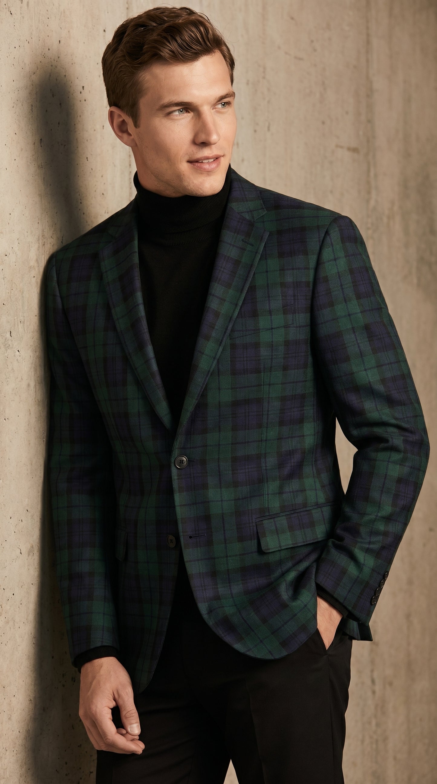 Men’s Green Tartan Plaid Dinner Jacket with Notch Lapel, Formal Sportcoat Blazer