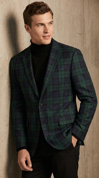 Men’s Green Tartan Plaid Dinner Jacket with Notch Lapel, Formal Sportcoat Blazer