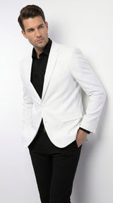 Men’s White Linen Fabric Summer Blazer with Notch Lapel, Dress Casual Sport Coat