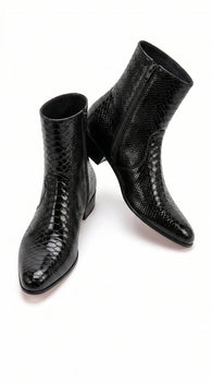 Los Altos Men’s Black Genuine Ostrich Paw Ankle Dress Boots, Higher Heel Exotic Leather Style