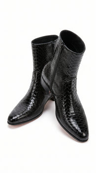 Los Altos Men’s Black Genuine Ostrich Paw Ankle Dress Boots, Higher Heel Exotic Leather Style