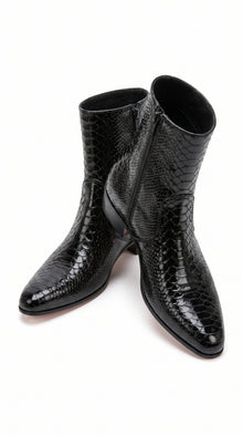 Los Altos Men’s Black Genuine Ostrich Paw Ankle Dress Boots, Higher Heel Exotic Leather Style