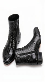 Los Altos Men’s Black Genuine Ostrich Paw Ankle Dress Boots, Higher Heel Exotic Leather Style