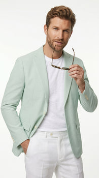 Men’s Green Seersucker Blazer, Lightweight Summer Wedding Business Casual Sport Coat Jacket