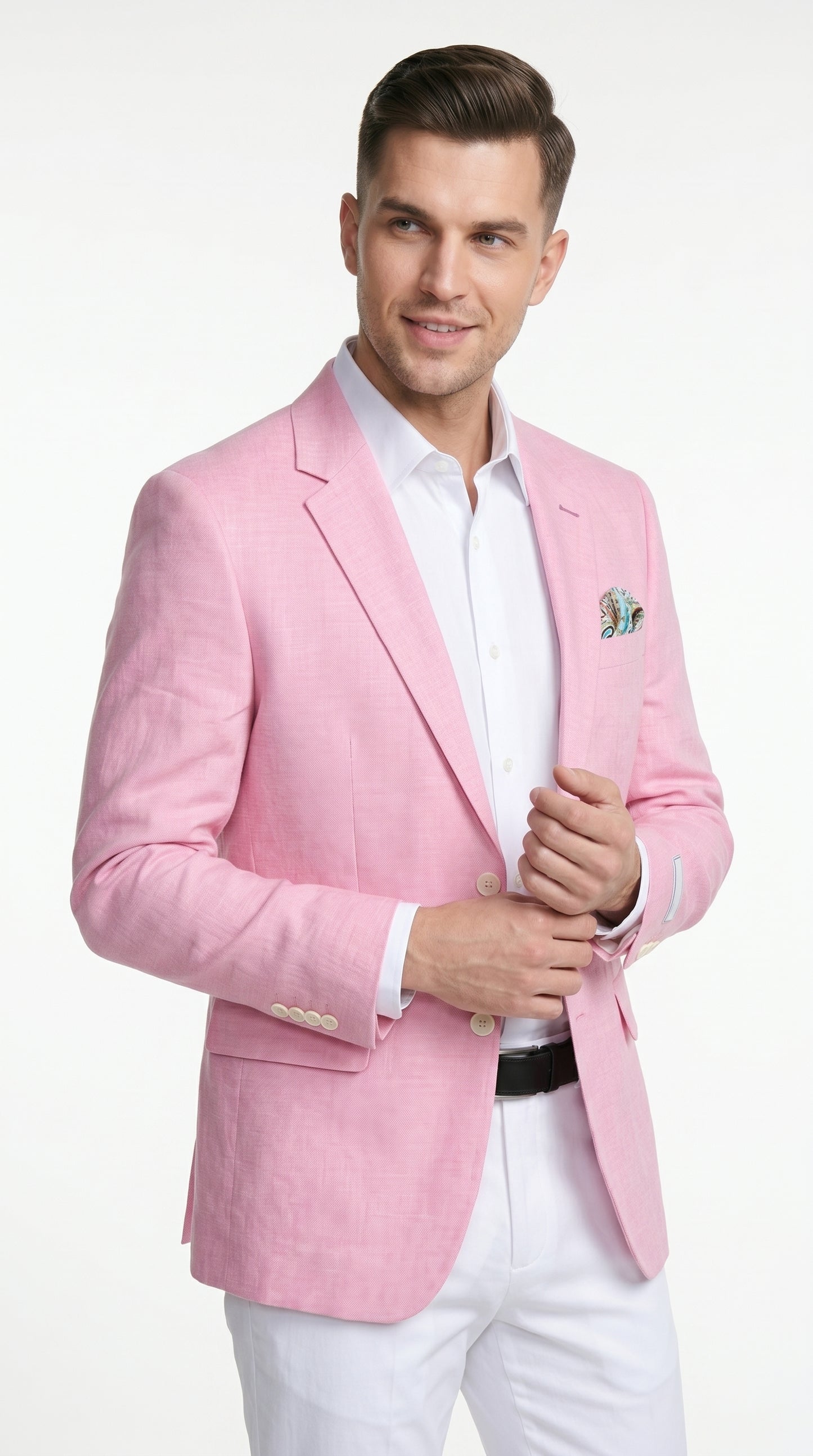 Men’s Pink Lightweight Easter Suit, Jacket and Pants Summer Wedding Prom Dress Suit Set